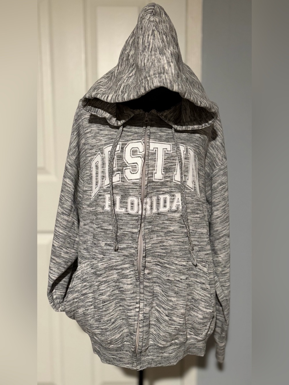 ES Y SURF CO Hoodie Women’s XL Grey Destin Florida Fleece Logo Sweatshirt